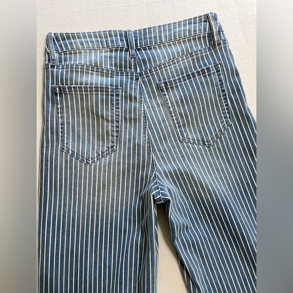 AQUA Striped High Rise Wide Leg Jeans Sailor Medium Wash Raw Hem Coastal Size 27 - Picture 14 of 14